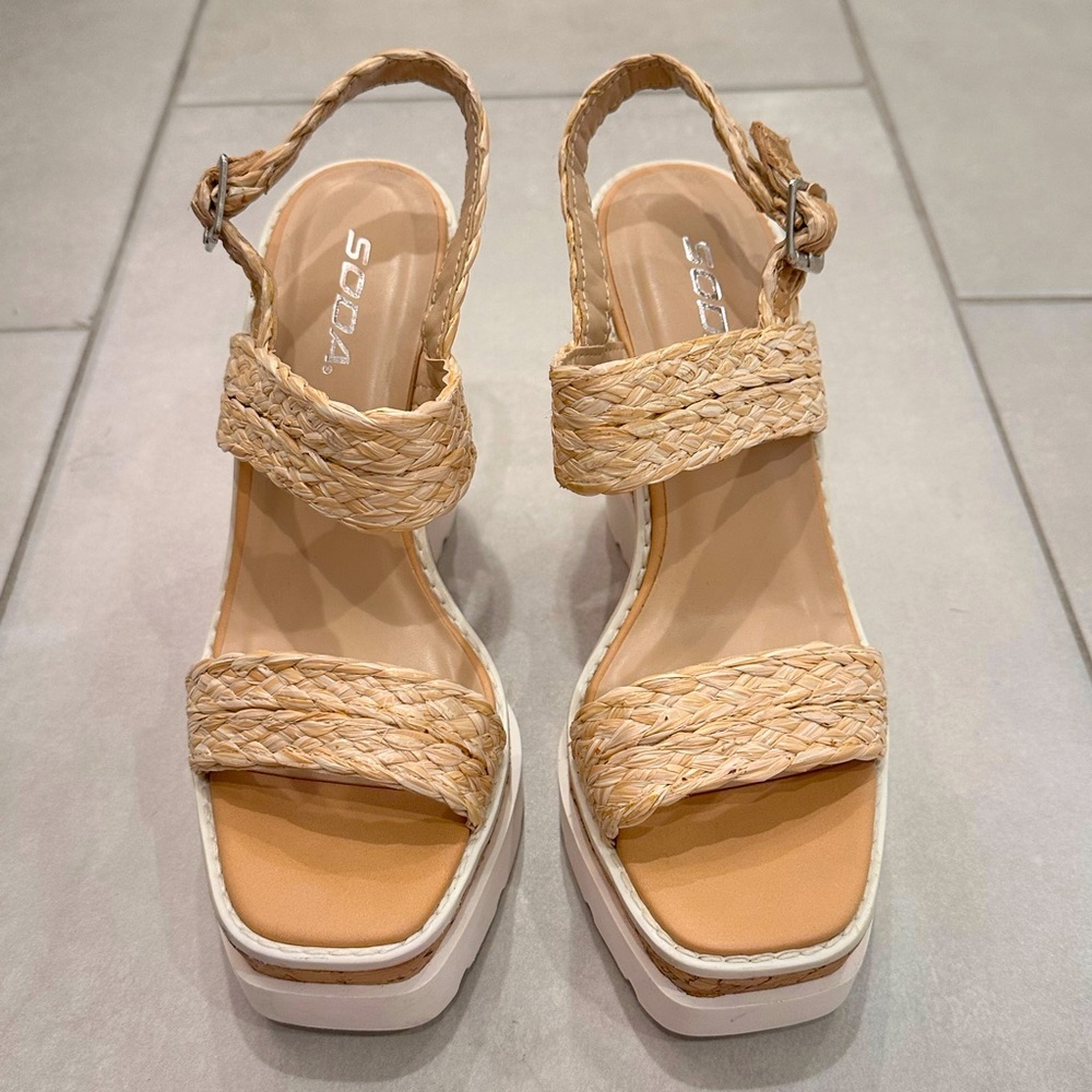 Soda Tan Woven Platform Sandals